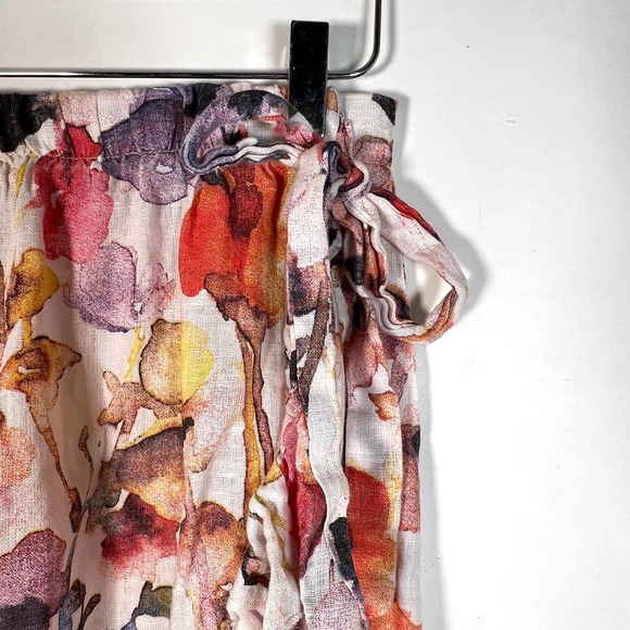 PIAZZA DEL TEMPIO Linen Faux Wrap Midi Skirt M Orange Purple Floral Ruffle EUC! - Picture 4 of 8